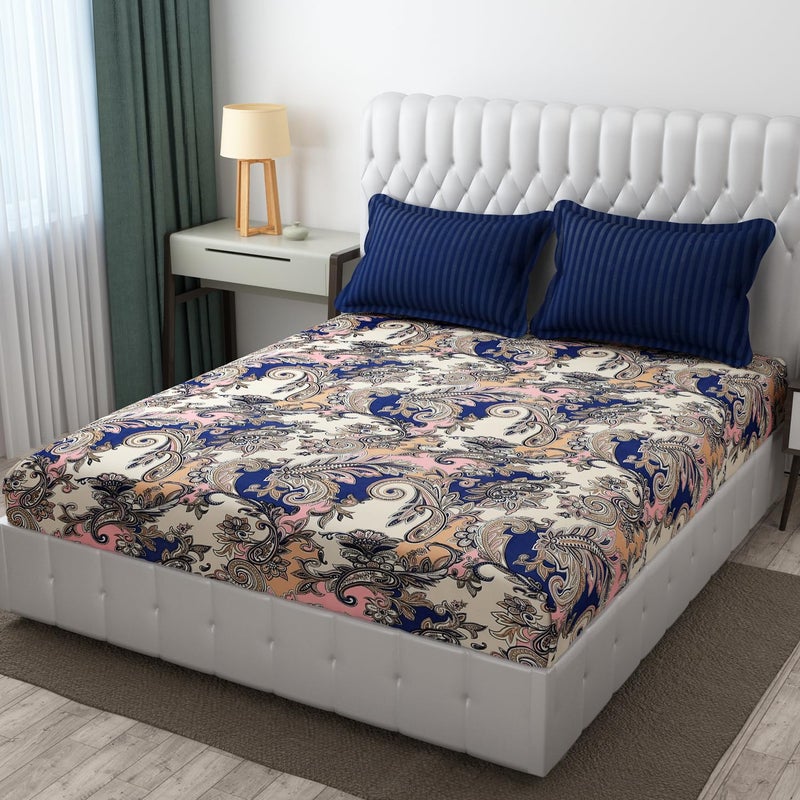 STARNSTYLE 280 TC Elastic Fitted Bedsheet with 2 Pillow Covers - King Size Floral Design - Image 1